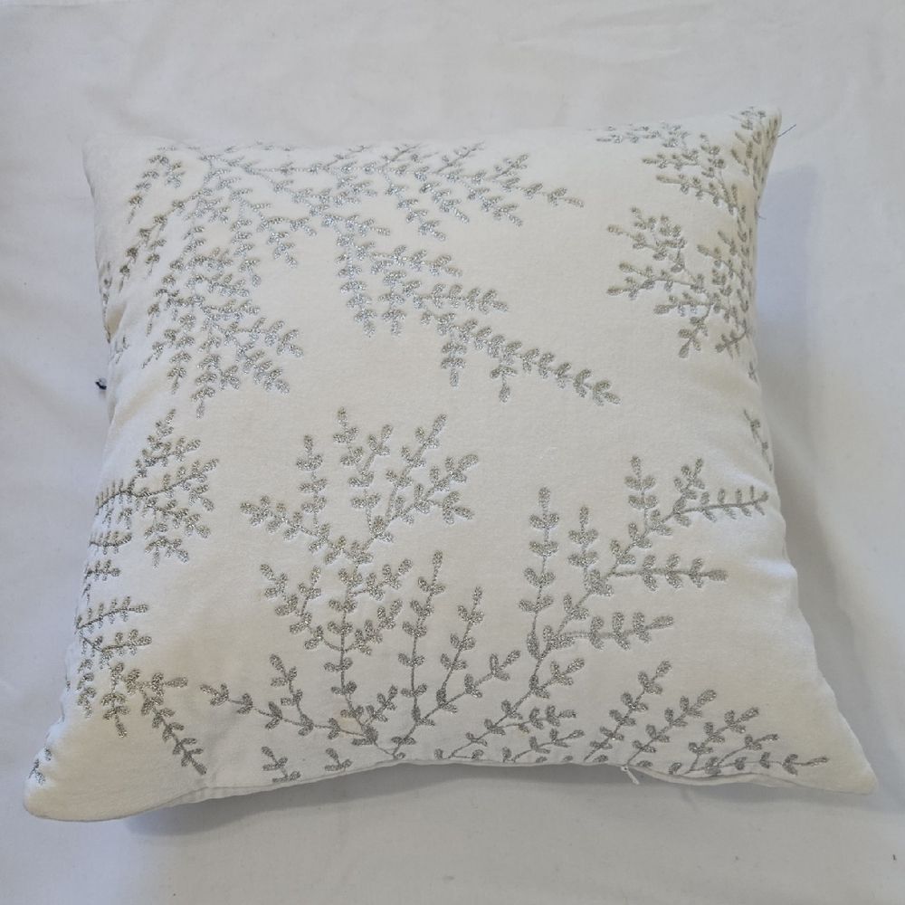Crate&Barrel Cream and Gray Embroidered Pillow